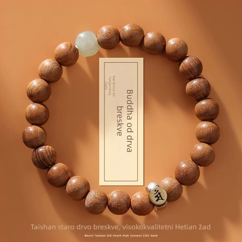 2026 Narukvica od drveta breskve s Buddha zaštitnikom, unisex, 12 znakova zodijaka