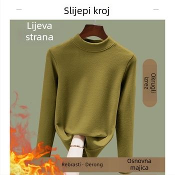 Termalna majica s dugim rukavima i okruglim izrezom, jednobojna, s mekim unutarnjim premazom, uski kroj, proljeće 2025