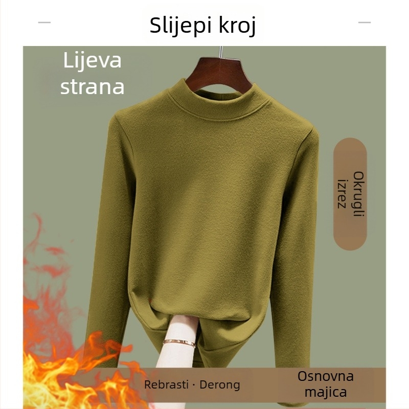 Termalna majica s dugim rukavima i okruglim izrezom, jednobojna, s mekim unutarnjim premazom, uski kroj, proljeće 2025