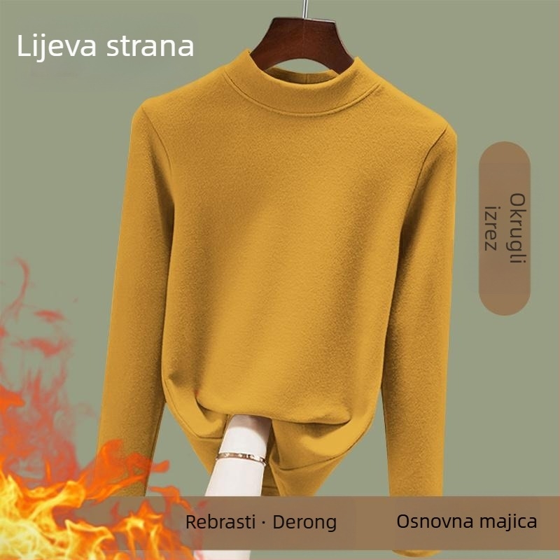 Termalna majica s dugim rukavima i okruglim izrezom, jednobojna, s mekim unutarnjim premazom, uski kroj, proljeće 2025