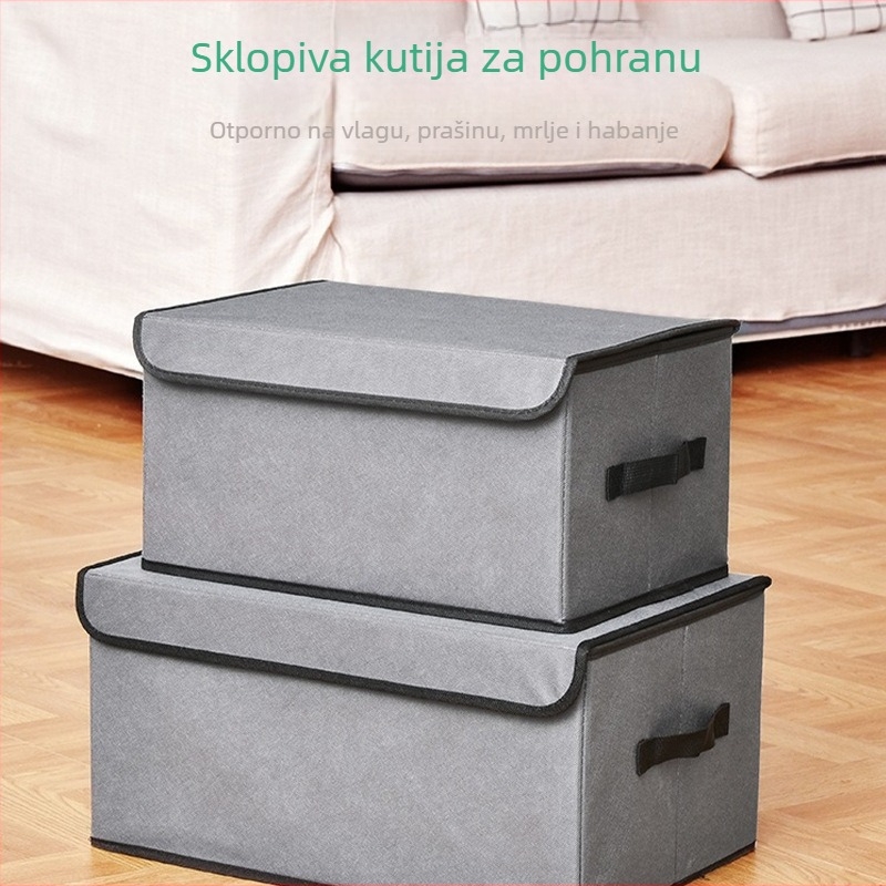 Sklopiva platnena kutija za odlaganje s poklopcem, 35 L, otporna na prašinu i vlagu, za odjeću, igračke i knjige