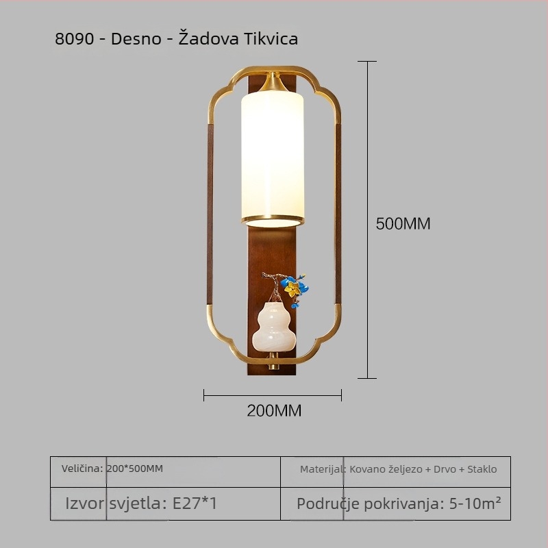 Zidna svjetiljka, Novi kineski stil, za noćni ormarić, dnevni boravak i hodnik, s pozadinom kaligrafije