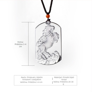 Ručni radom medaljon od bijelog kristala s dvanaest znakova zodijaka, kvadratni privjesak za muškarce, ogrlica, poklon za godinu rođenja