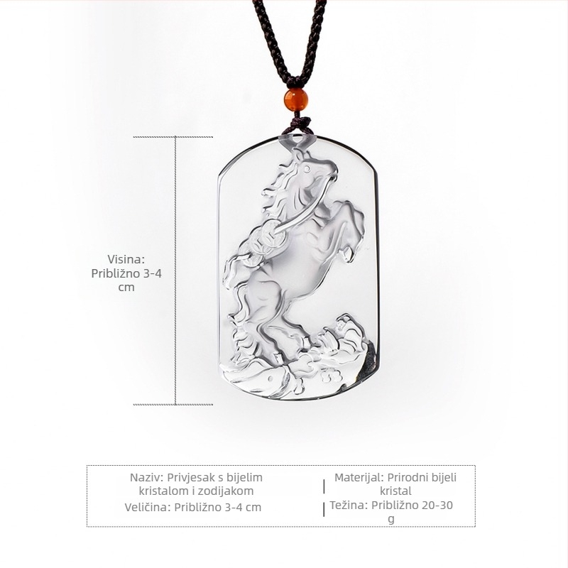 Ručni radom medaljon od bijelog kristala s dvanaest znakova zodijaka, kvadratni privjesak za muškarce, ogrlica, poklon za godinu rođenja
