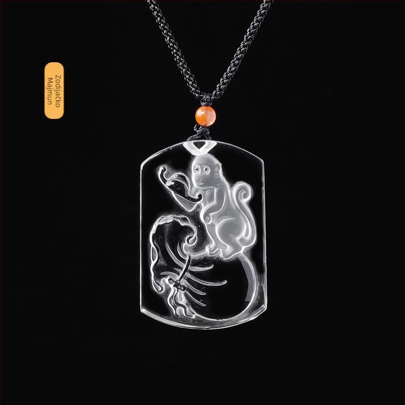 Ručni radom medaljon od bijelog kristala s dvanaest znakova zodijaka, kvadratni privjesak za muškarce, ogrlica, poklon za godinu rođenja