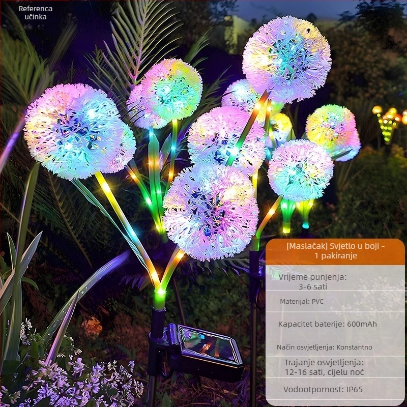 Solarna LED rasvjeta za dvorište i travnjak, dekorativno krajinsko osvjetljenje, vodootporna IP44, lampa u obliku biljke Dandelion