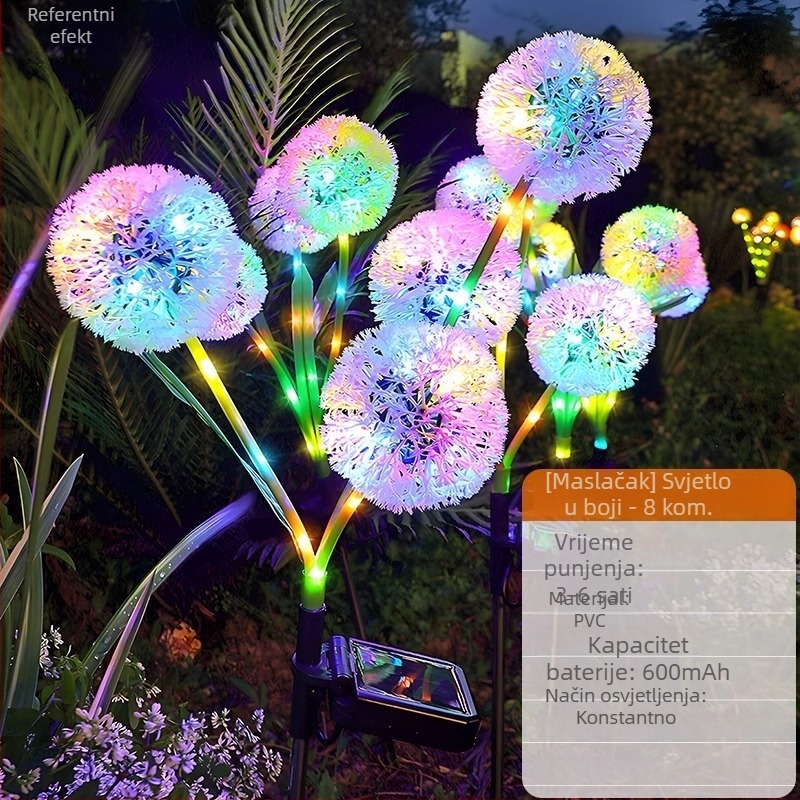 Solarna LED rasvjeta za dvorište i travnjak, dekorativno krajinsko osvjetljenje, vodootporna IP44, lampa u obliku biljke Dandelion