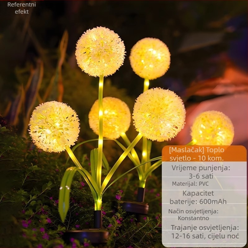 Solarna LED rasvjeta za dvorište i travnjak, dekorativno krajinsko osvjetljenje, vodootporna IP44, lampa u obliku biljke Dandelion