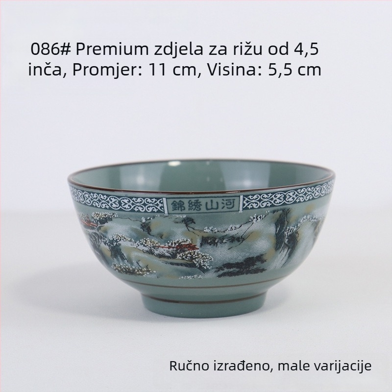 Porcelanski set zdjela za rižu s motivom planina i rijeka; uključuje zdjele za rižu, male i velike zdjele za juhu i zdjele za rezance, za kućnu upotrebu