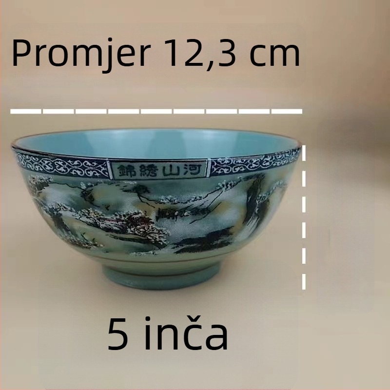 Porcelanski set zdjela za rižu s motivom planina i rijeka; uključuje zdjele za rižu, male i velike zdjele za juhu i zdjele za rezance, za kućnu upotrebu