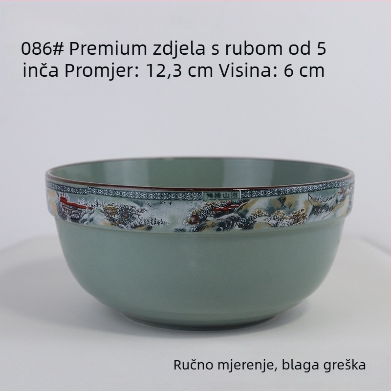 Porcelanski set zdjela za rižu s motivom planina i rijeka; uključuje zdjele za rižu, male i velike zdjele za juhu i zdjele za rezance, za kućnu upotrebu