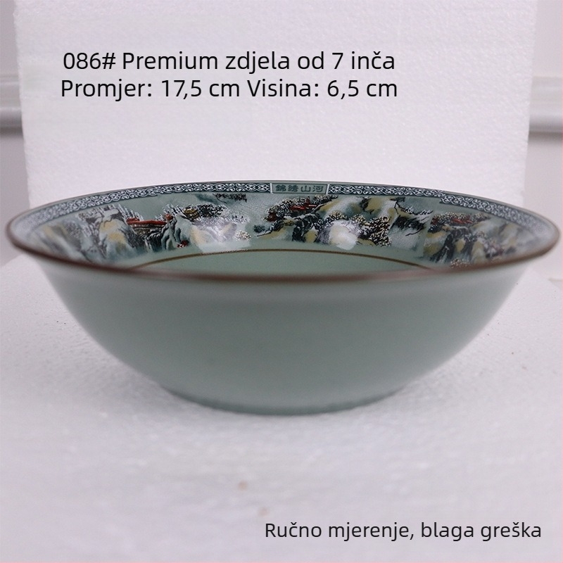 Porcelanski set zdjela za rižu s motivom planina i rijeka; uključuje zdjele za rižu, male i velike zdjele za juhu i zdjele za rezance, za kućnu upotrebu