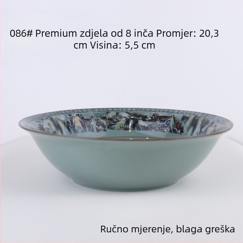 Porcelanski set zdjela za rižu s motivom planina i rijeka; uključuje zdjele za rižu, male i velike zdjele za juhu i zdjele za rezance, za kućnu upotrebu