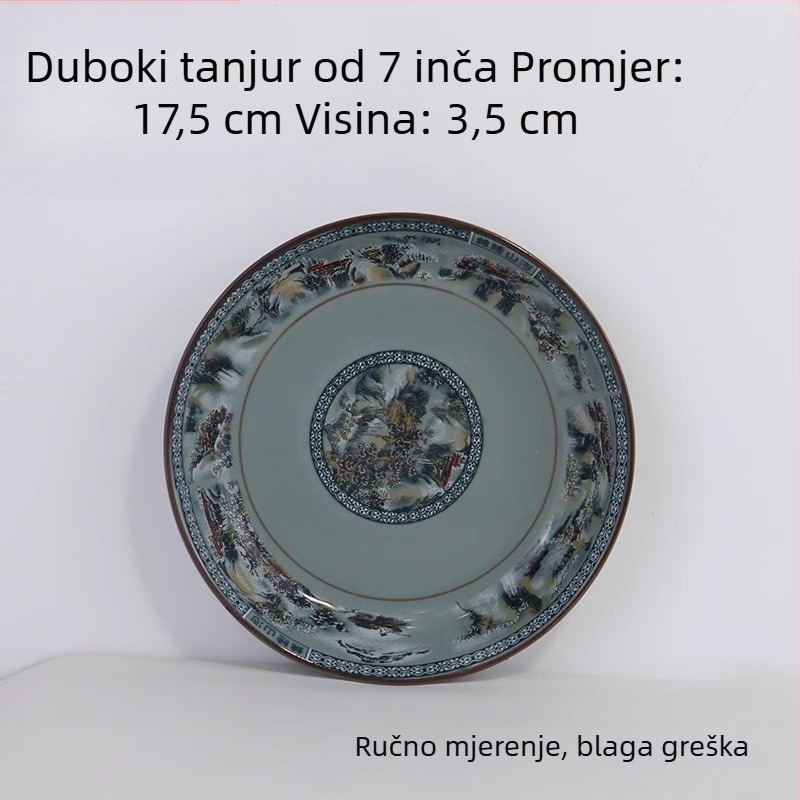Porcelanski set zdjela za rižu s motivom planina i rijeka; uključuje zdjele za rižu, male i velike zdjele za juhu i zdjele za rezance, za kućnu upotrebu