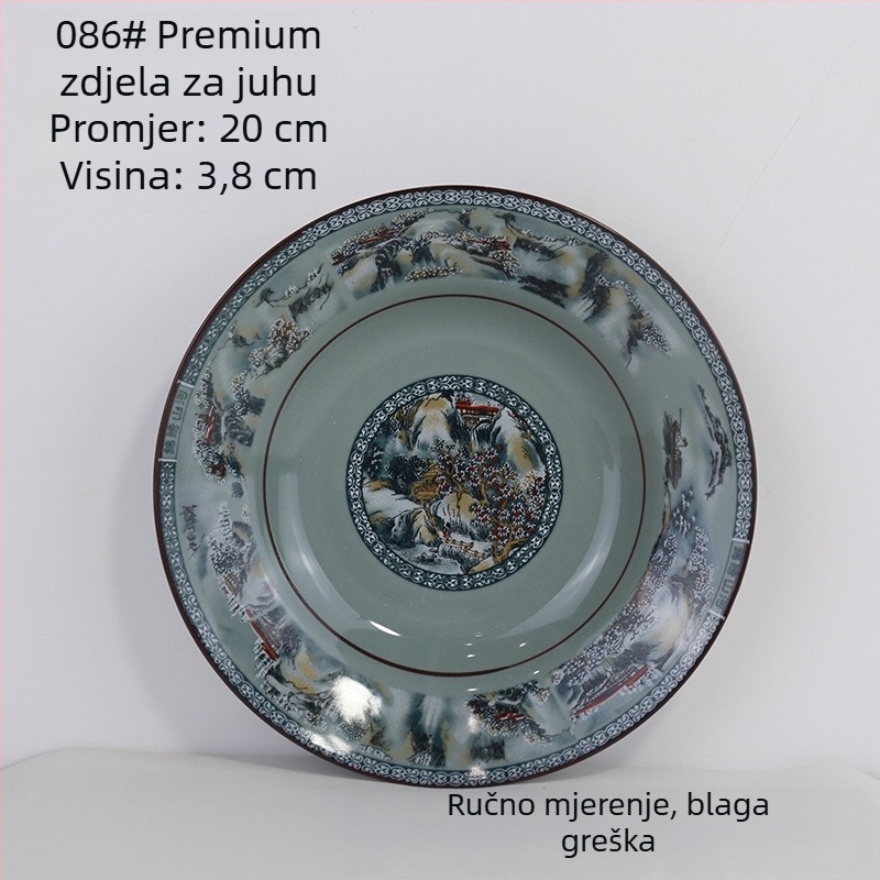 Porcelanski set zdjela za rižu s motivom planina i rijeka; uključuje zdjele za rižu, male i velike zdjele za juhu i zdjele za rezance, za kućnu upotrebu