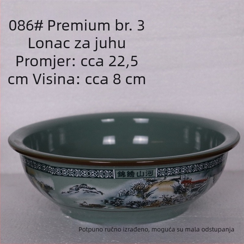 Porcelanski set zdjela za rižu s motivom planina i rijeka; uključuje zdjele za rižu, male i velike zdjele za juhu i zdjele za rezance, za kućnu upotrebu