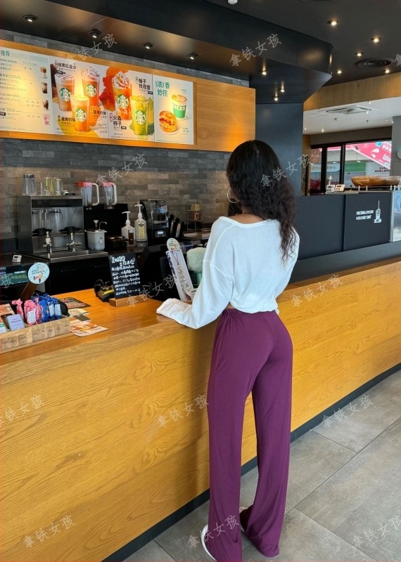 Latte Girl Hlače za fitness za yoga i pilates sa zipom, udobne, drapirane, niska struka, kroj ravnog kroja