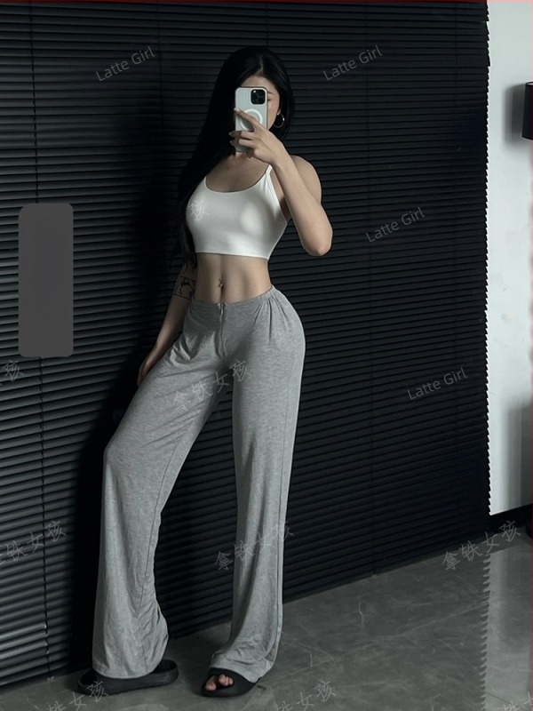 Latte Girl Hlače za fitness za yoga i pilates sa zipom, udobne, drapirane, niska struka, kroj ravnog kroja