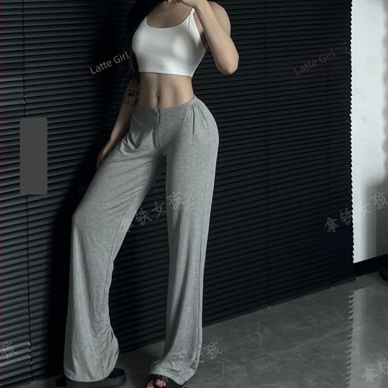 Latte Girl Hlače za fitness za yoga i pilates sa zipom, udobne, drapirane, niska struka, kroj ravnog kroja