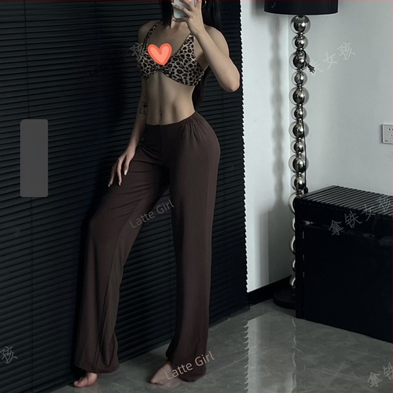 Latte Girl Hlače za fitness za yoga i pilates sa zipom, udobne, drapirane, niska struka, kroj ravnog kroja