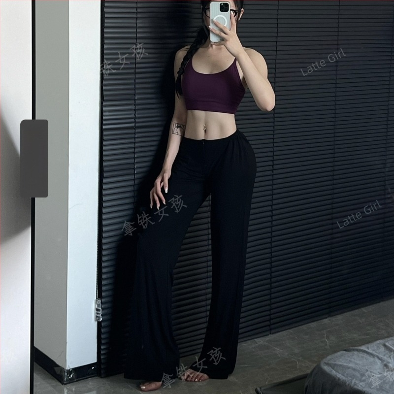 Latte Girl Hlače za fitness za yoga i pilates sa zipom, udobne, drapirane, niska struka, kroj ravnog kroja