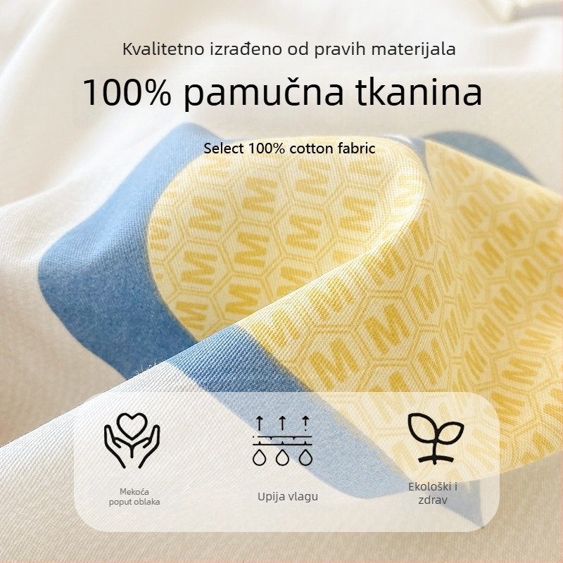 Posteljina od 100% pamuka za studentski dom, za jednokrevetni krevet, šestodijelni set, uključuje plahtu, navlaku za jorgan i jastučnice