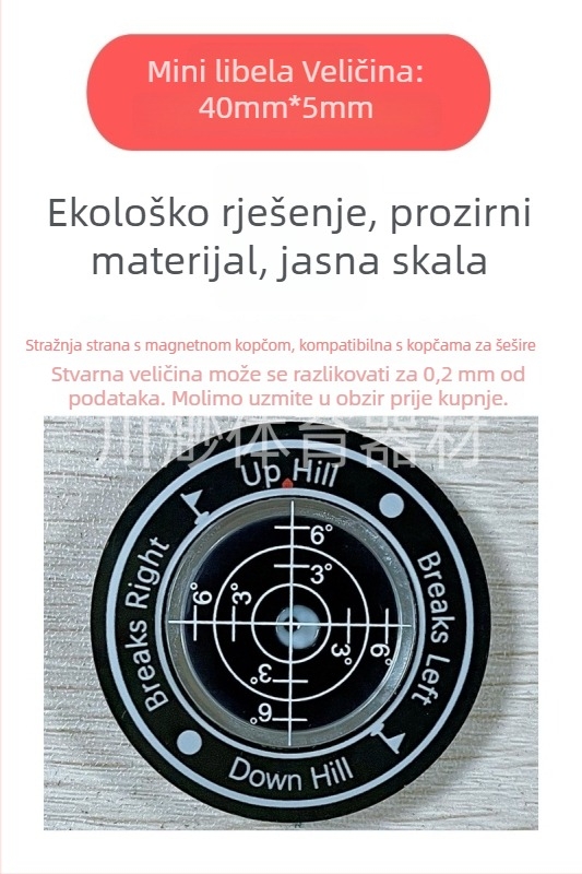 Golf kapa klips s libelom – mjerni alat za nagib i razinu