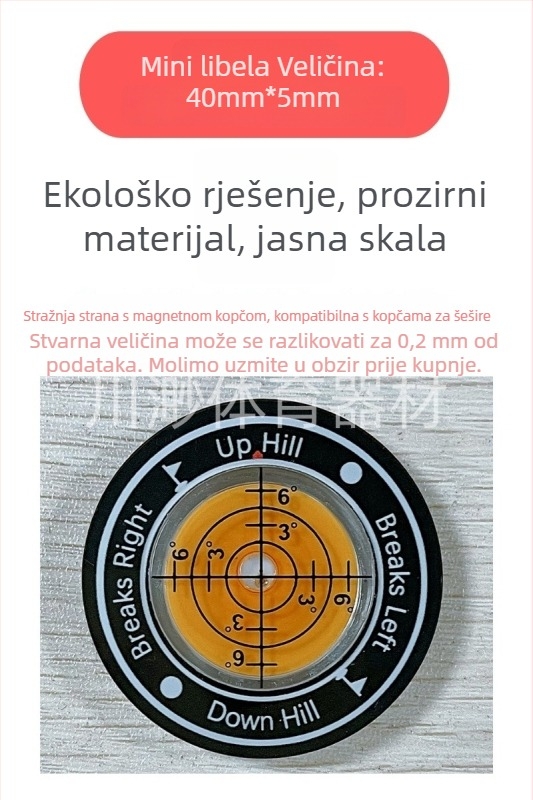 Golf kapa klips s libelom – mjerni alat za nagib i razinu