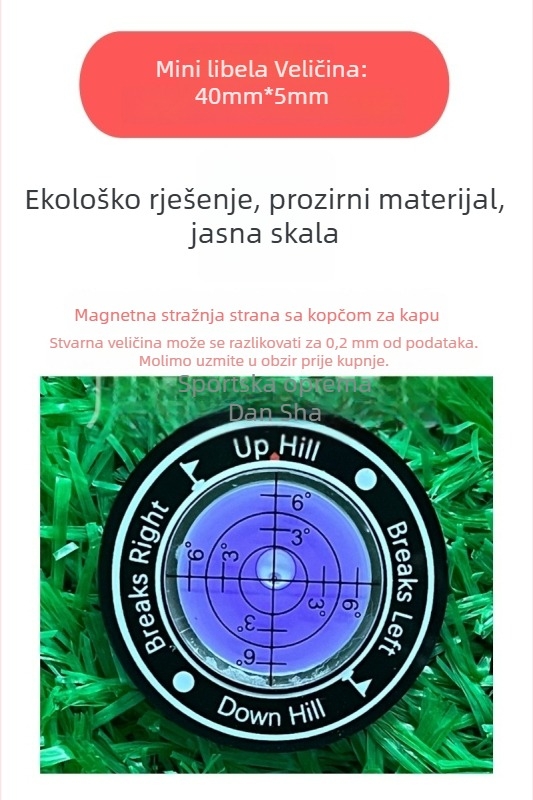 Golf kapa klips s libelom – mjerni alat za nagib i razinu