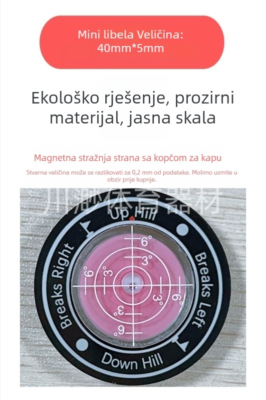 Golf kapa klips s libelom – mjerni alat za nagib i razinu