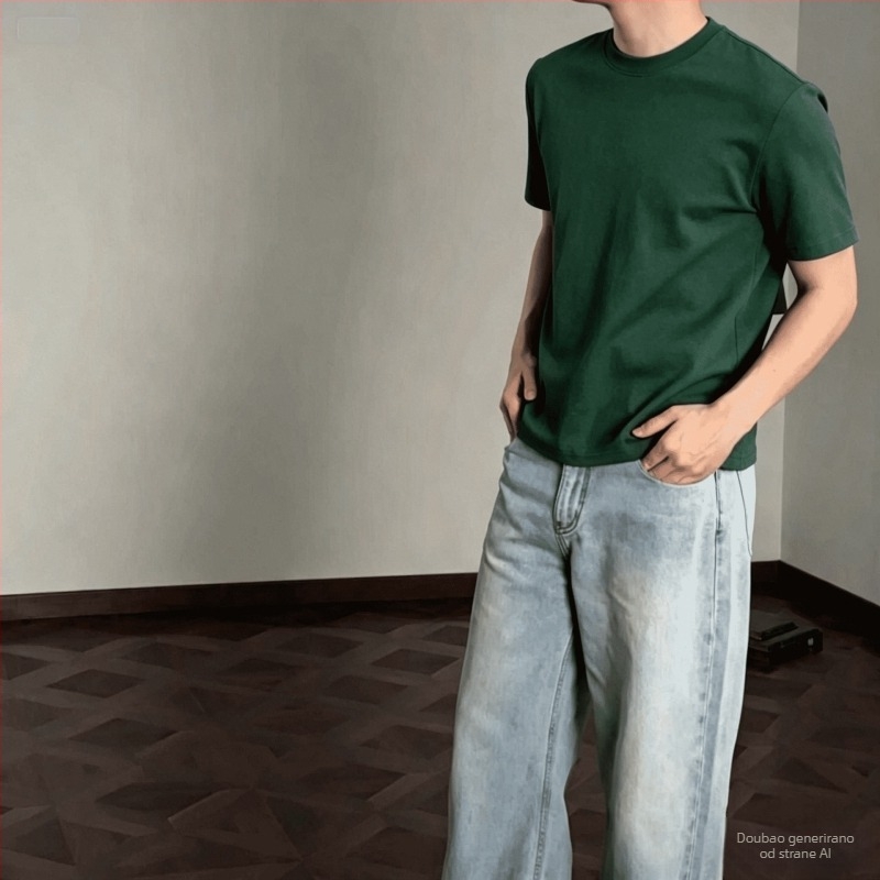 Muška majica od pamuka kratkih rukava, okrugli izrez, boxy kratka duljina, Slim-Fit kroj.
