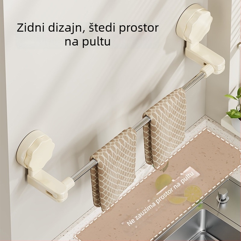 Okretni držač za krpe i ručnike sa usisnom čašom, kuhinja, bez bušenja, organizator sudopera