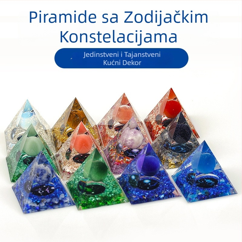 Kristalna piramida s dvanaest zodiacnih znakova – dekorativni predmet za dnevni boravak, TV ormarić, hodnik, uredski stol i spavaću sobu te automobil