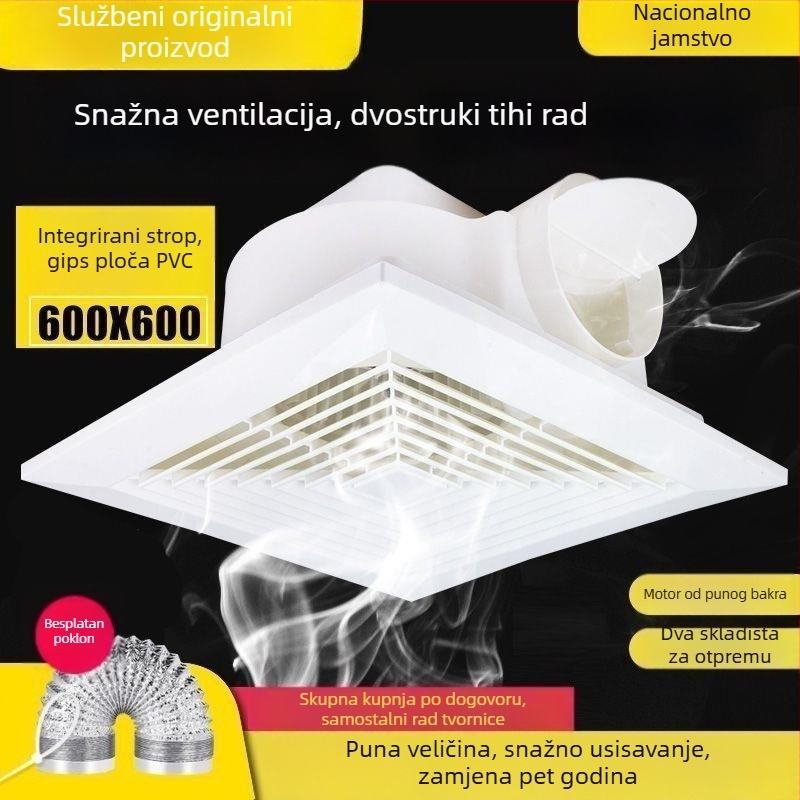 Integrirani stropni ventilator 600x600 s aluminijskim panelom i gips pločom za kupaonicu, 30x30