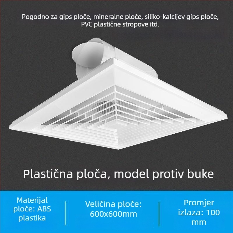 Integrirani stropni ventilator 600x600 s aluminijskim panelom i gips pločom za kupaonicu, 30x30