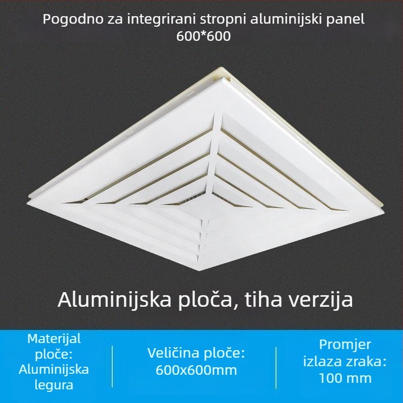 Integrirani stropni ventilator 600x600 s aluminijskim panelom i gips pločom za kupaonicu, 30x30