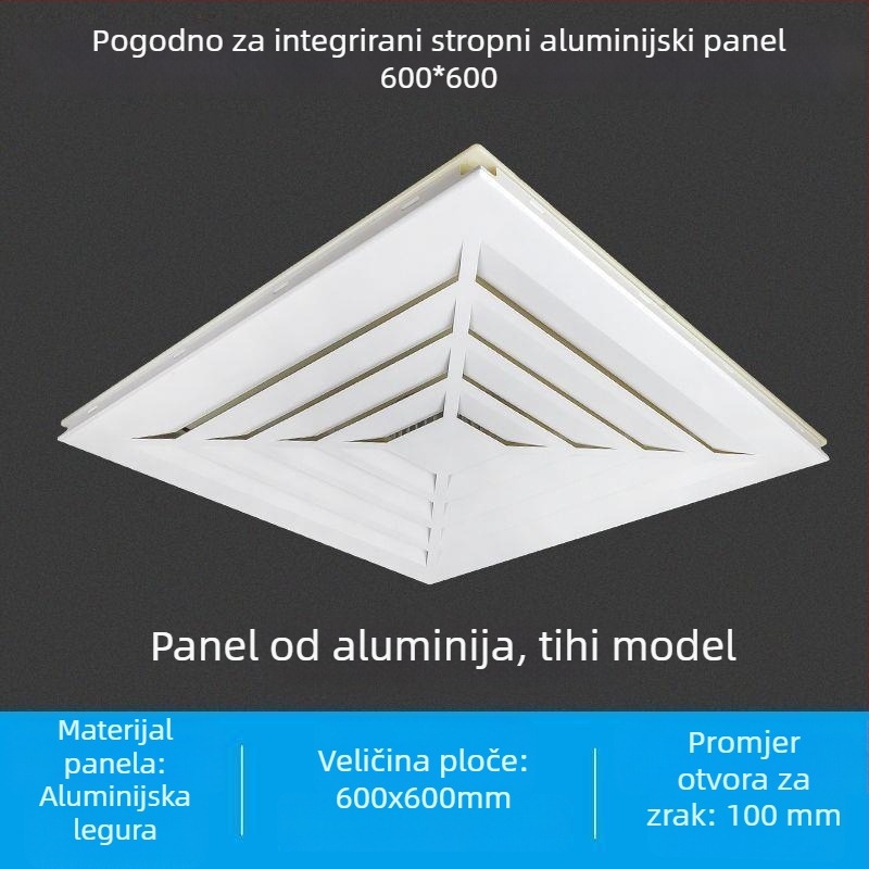 Integrirani stropni ventilator 600x600 s aluminijskim panelom i gips pločom za kupaonicu, 30x30