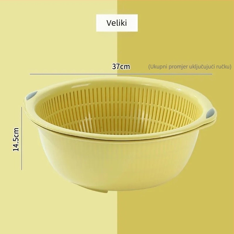 Dvostruko složena posuda za pranje povrća s odvodenim košem, ekstra velika kružna kuhinjska košara za povrće i voće