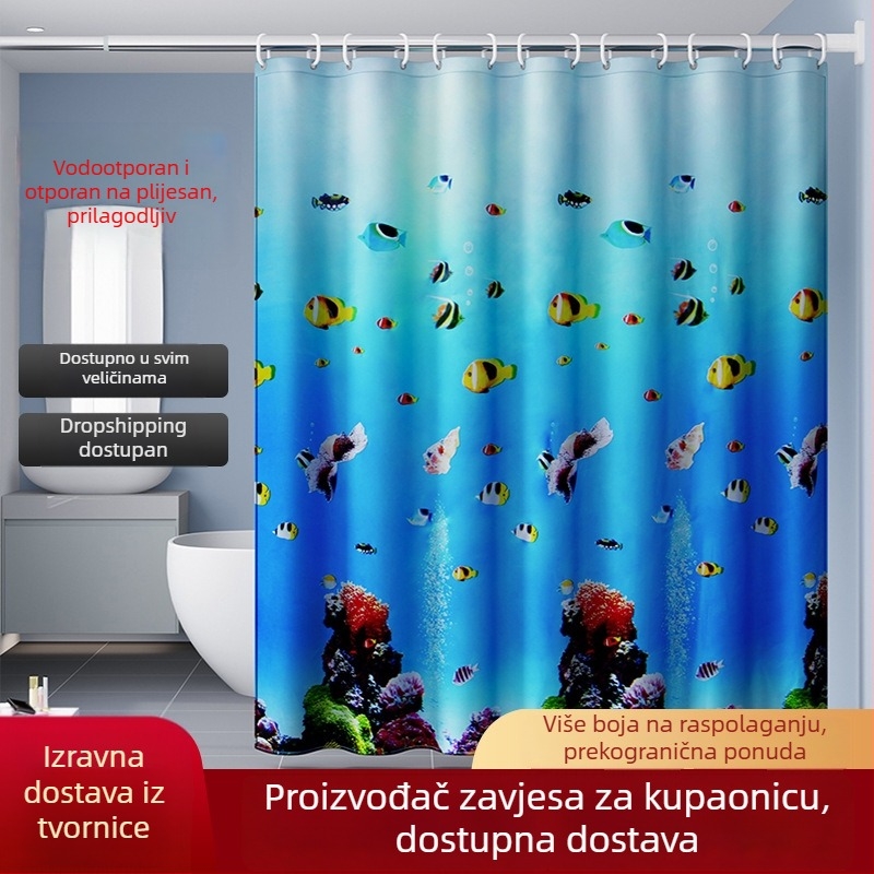 Deblja i izdržljiva zavjesa za tuš bez bušenja rupa, vrhunska pregradna zavjesa za kupaonicu, vodootporna i otporna na plijesan