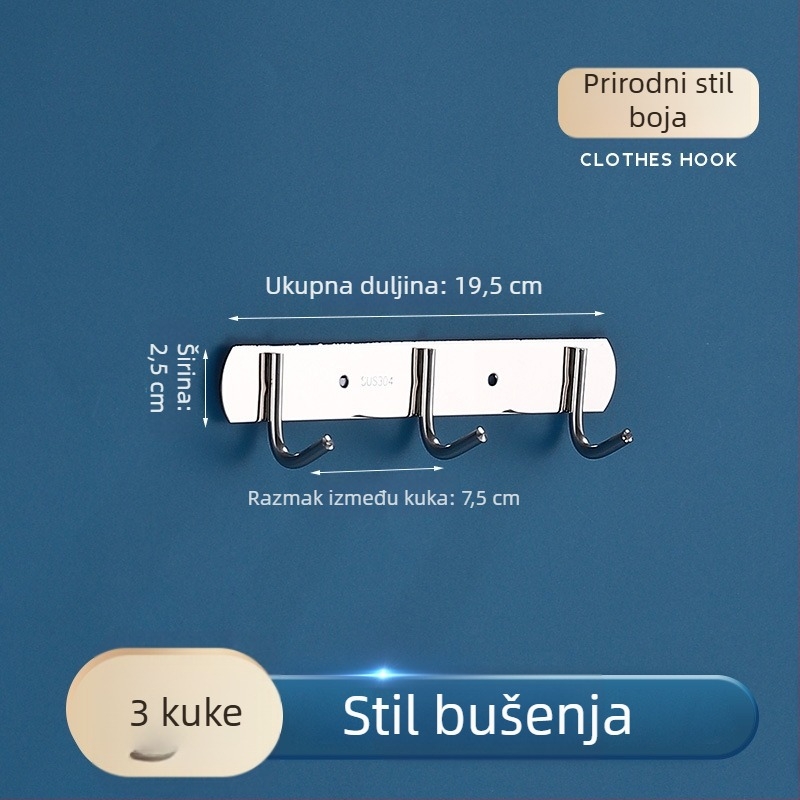 Niz kukica od nehrđajućeg čelika za kuhinju i kupaonicu, bušenje, snažna nosivost