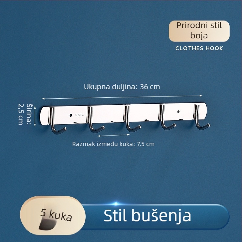 Niz kukica od nehrđajućeg čelika za kuhinju i kupaonicu, bušenje, snažna nosivost