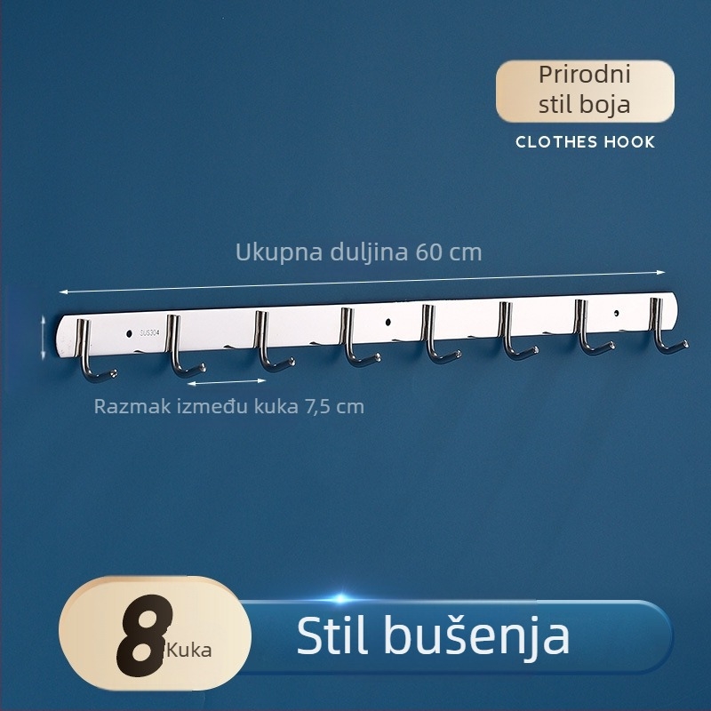 Niz kukica od nehrđajućeg čelika za kuhinju i kupaonicu, bušenje, snažna nosivost