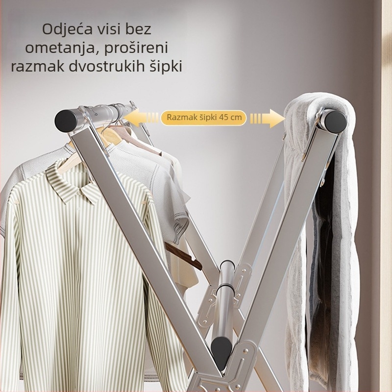 Stojak za sušenje odjeće, slobodno stojeći, vanjska upotreba, sklopivi, nehrđajući čelik, X-oblik, za spavaću sobu i balkon
