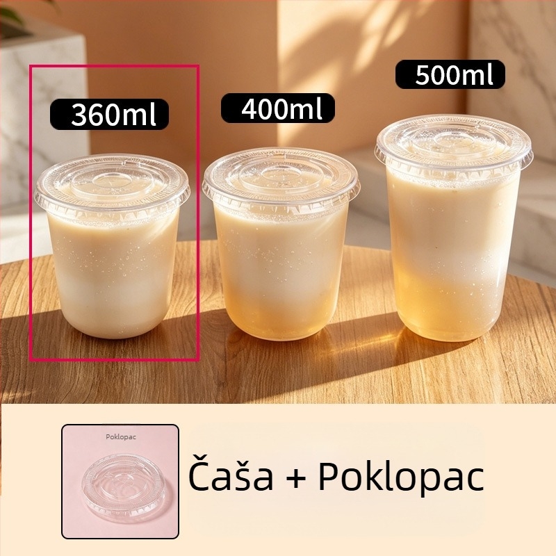 Jednokratna plastična čaša u obliku U, prozirna, debela, promjera 90 mm, za čaj s mlijekom i američku kavu