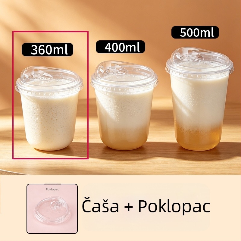 Jednokratna plastična čaša u obliku U, prozirna, debela, promjera 90 mm, za čaj s mlijekom i američku kavu