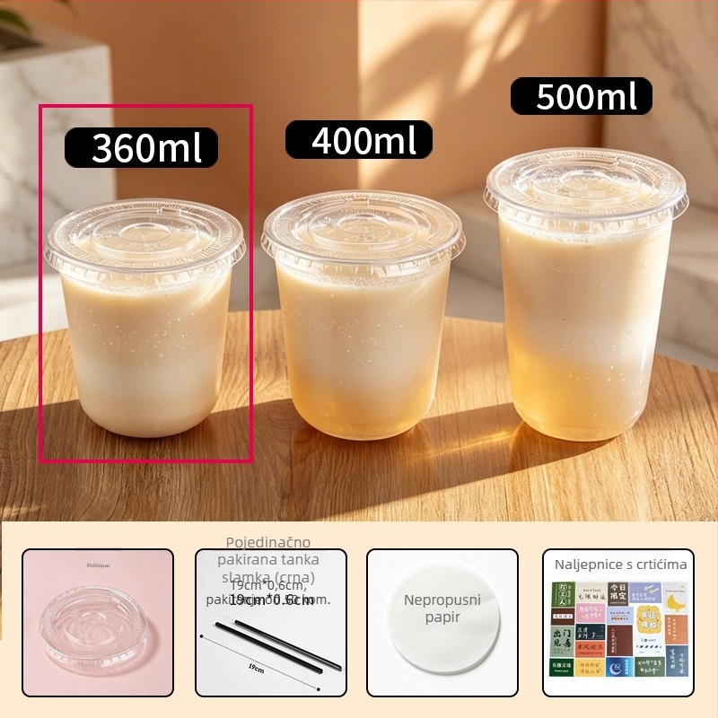 Jednokratna plastična čaša u obliku U, prozirna, debela, promjera 90 mm, za čaj s mlijekom i američku kavu
