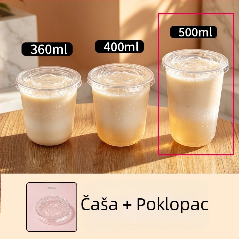 Jednokratna plastična čaša u obliku U, prozirna, debela, promjera 90 mm, za čaj s mlijekom i američku kavu