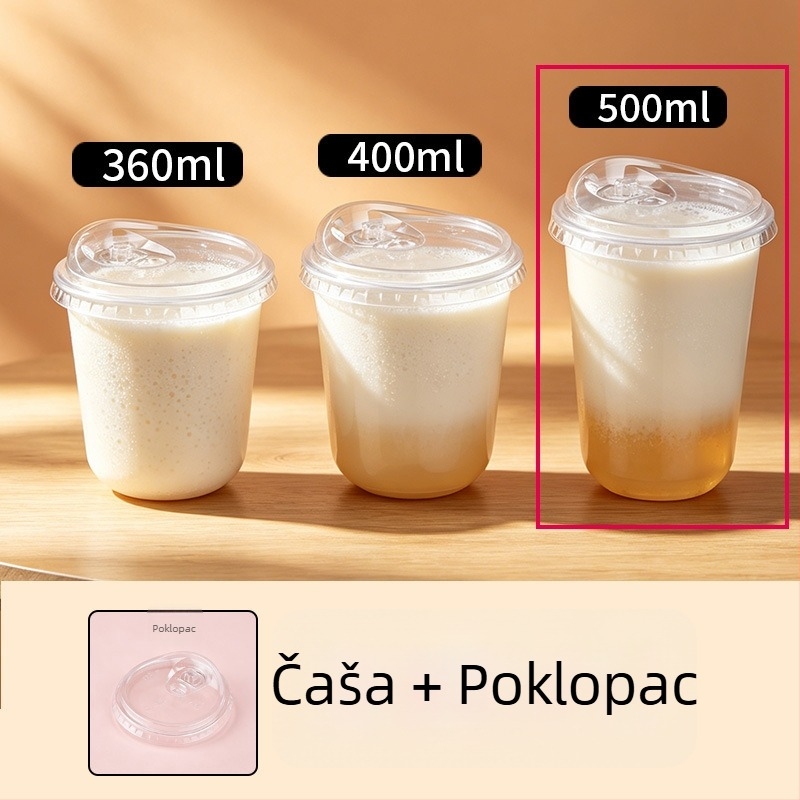 Jednokratna plastična čaša u obliku U, prozirna, debela, promjera 90 mm, za čaj s mlijekom i američku kavu