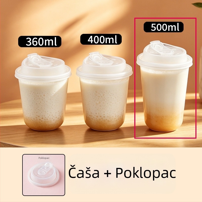 Jednokratna plastična čaša u obliku U, prozirna, debela, promjera 90 mm, za čaj s mlijekom i američku kavu