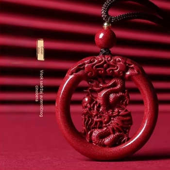 Okrugli medaljon od cinabara s motivom zodijaka i zmajem, gravirano, unisex